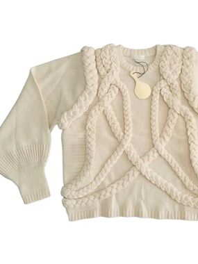 Stine Goya Snake Knit Cable Sweater Ecru Cream Wool Blend Pocket L